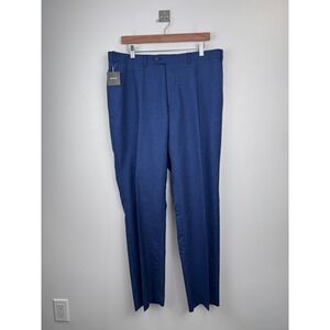 NWT Indochino Men Blue Crosshatch Wool Blend Dress Pants Trousers‎ Size 35